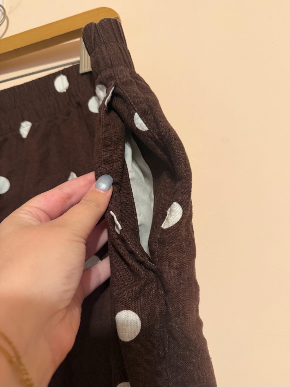 Brown Polka Dot Linen Pants - Picture 4 of 9